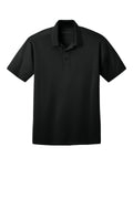 Men's black performance golf polo, front