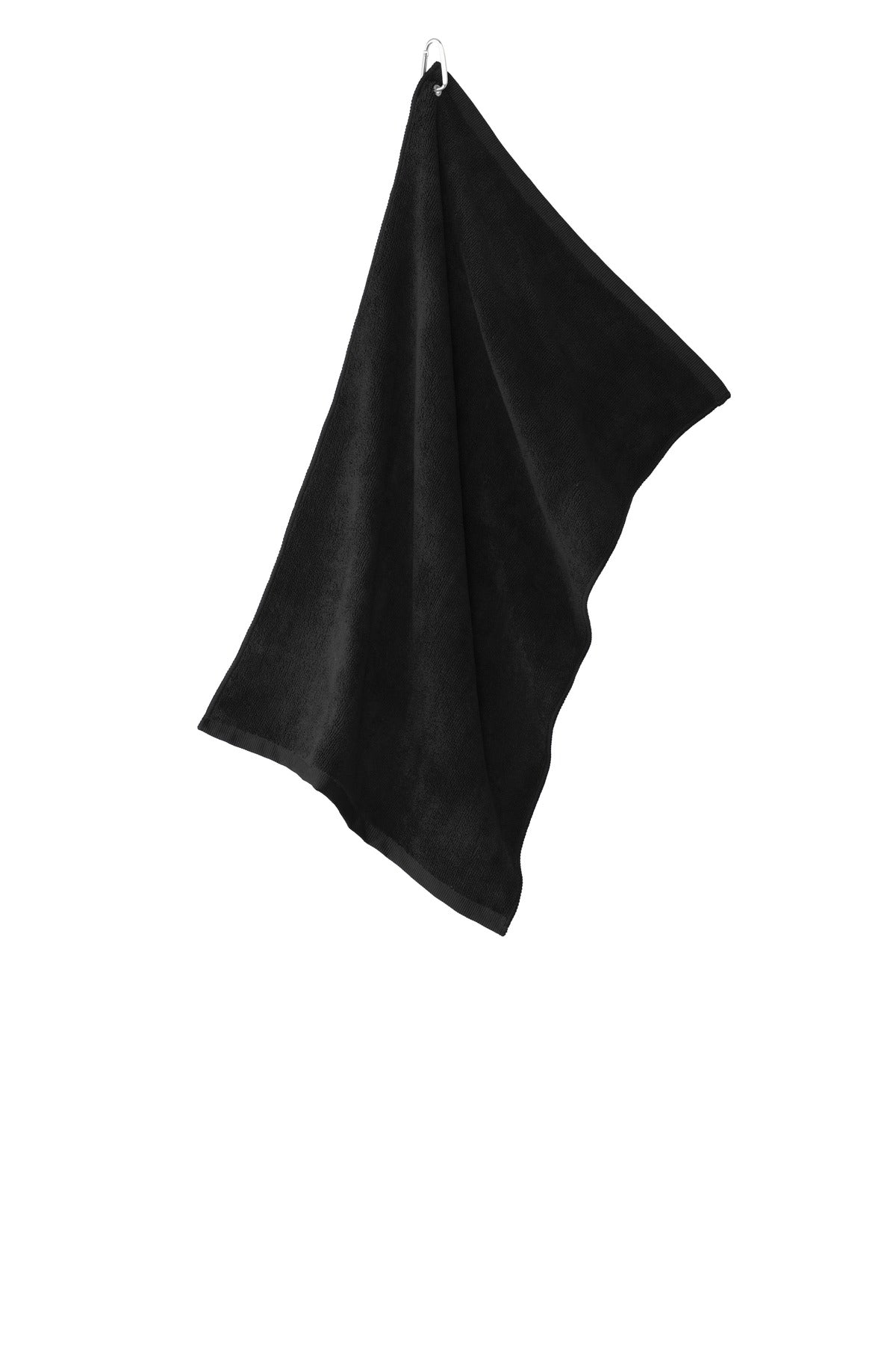 Black microfiber golf towel with grommet